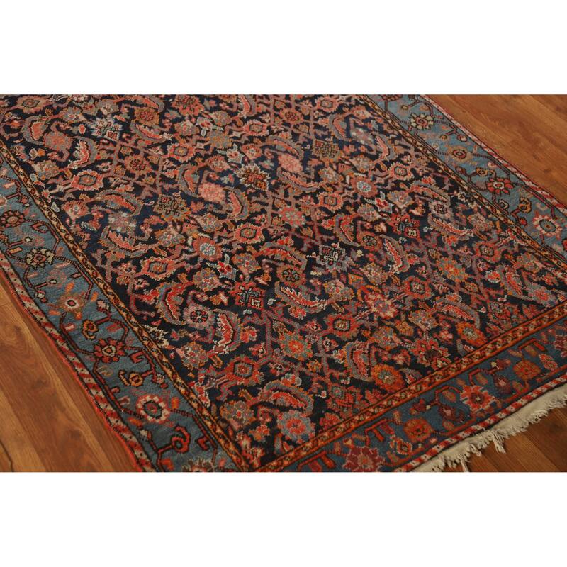 Hand Knotted Oriental 100% Wool Carpet Traditional Geometric Navy Blue & Blues Bidjar Runner Rug - 19' 6'' X 3' 5''