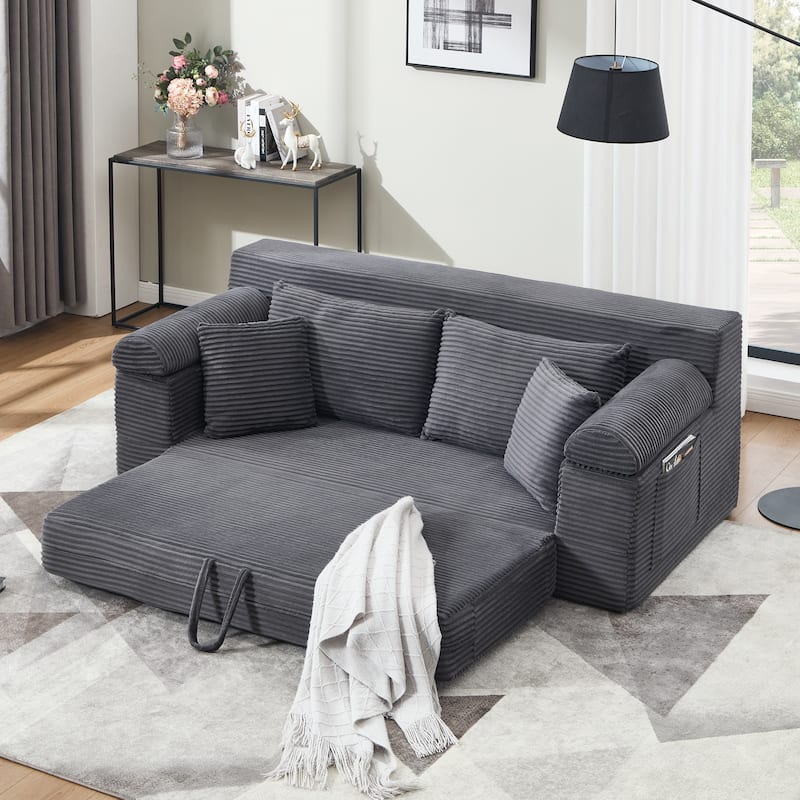 78" W Convertible Sleeper Sofa Bed Corduroy Loveseat with Pillows