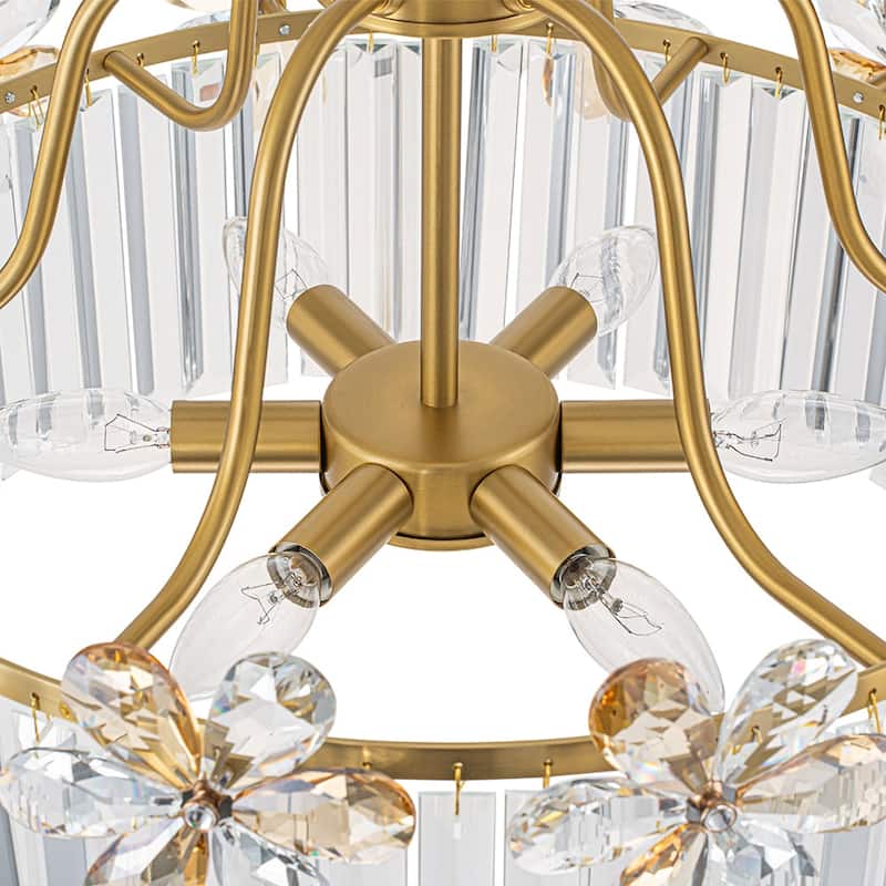 Ornate Glam 6-Light Crystal Flowers Drum Pendant - 19.7 in