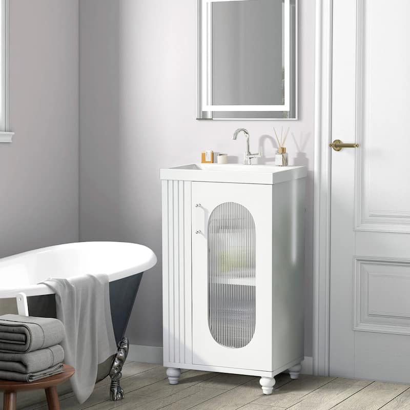 20" Bathroom Vanity with Ceramic Sink,Two-tier Shelf,Adjustable Shelf,Solid Wood and MDF