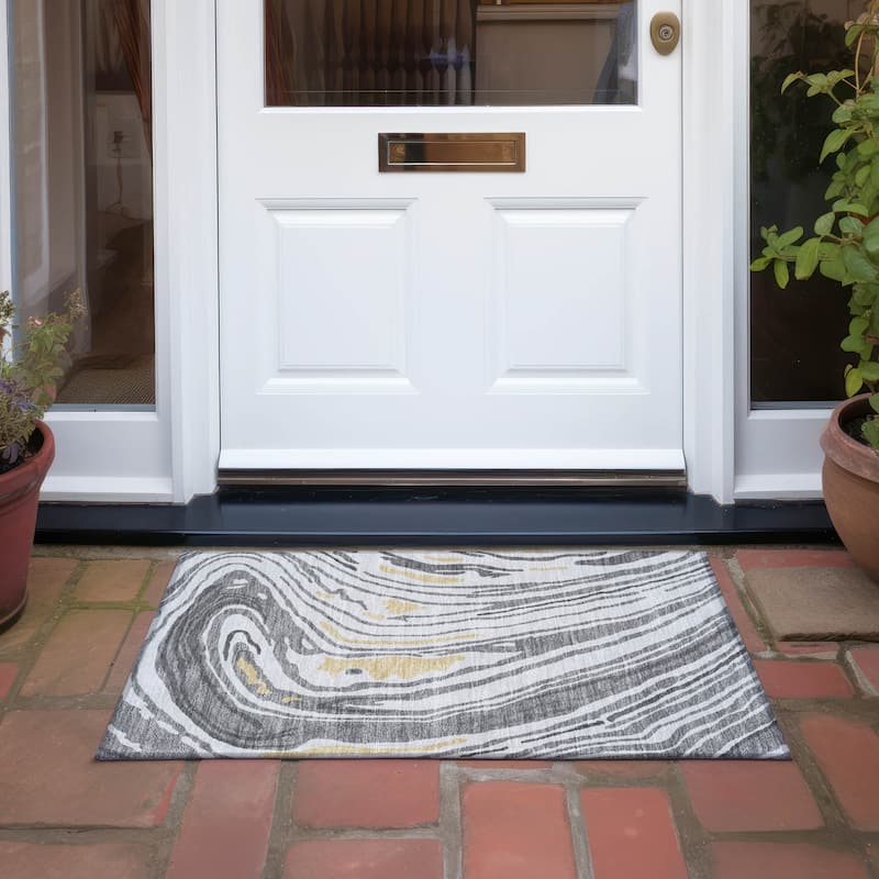 Machine Washable Indoor/ Outdoor Abstract Brushstrokes Chantille Rug