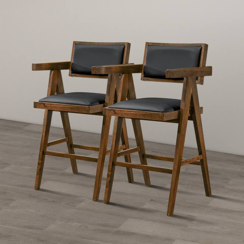 Sandy Contemporary Counter Chairs in Black Vegan Leather ( Set of 2)