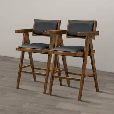 Sandy Contemporary Counter Chairs in Black Vegan Leather ( Set of 2)