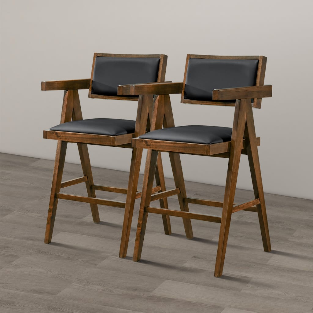 Sandy Contemporary Counter Chairs in Black Vegan Leather ( Set of 2)