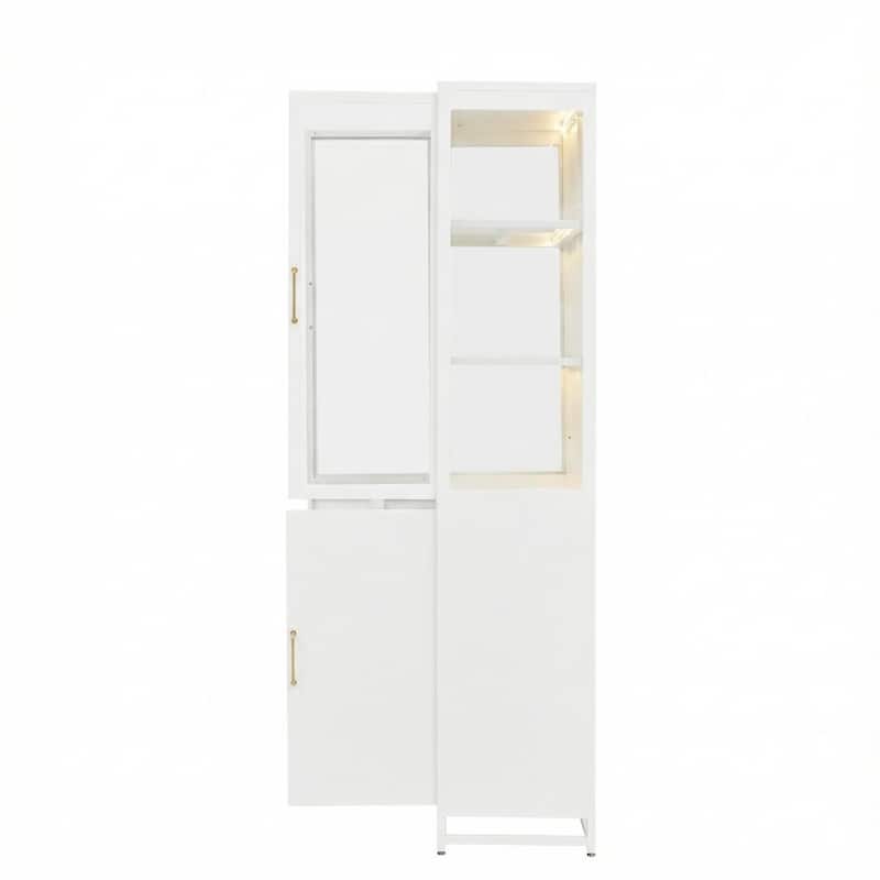 76.75" Tall Glass Door Display Cabinet with LED Lights, 3-Sided Glass Curio for Home & Office