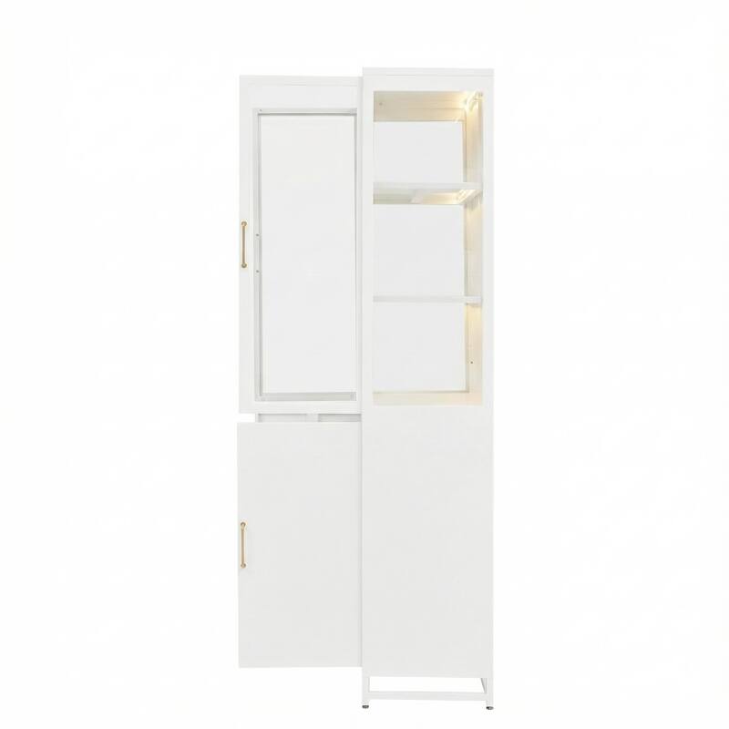 76.75"Tall Display Cabinet,with Glass Doors and LED Lights,Steel Curio Cabinet with 3-Sided Glass,Pantry Cabinet with Storage