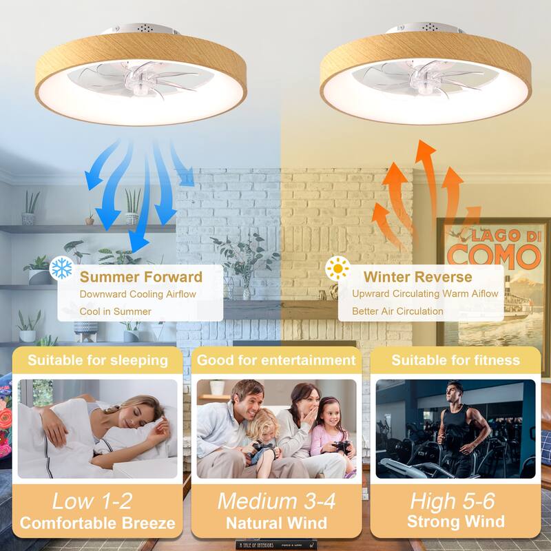 Cusp Barn 20" Modern RGB Ceiling Fans with Light, Low Profile Flush Mount Smart Ceiling Fan with Alexa/Tuya APP/Voice Control