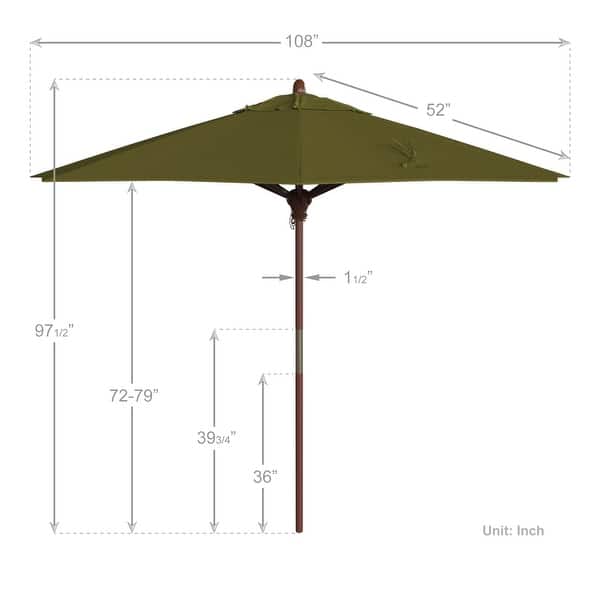 dimension image slide 20 of 21, California Umbrella 9ft Marenti Wooden Sunbrella Patio Umbrella with Sunbrella Fabric, Base Not Included