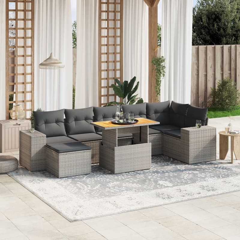 vidaXL Patio Sofa Set with Cushions Conversation Set Outdoor 8 Piece Poly Rattan