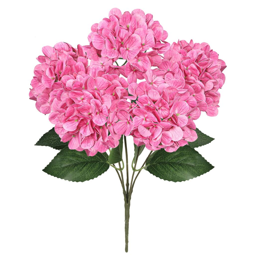 Set of 2 Natural Touch Pink Fuchsia Artificial Hydrangea Flower Stem Bush Bouquet 18in - 18" L x 11" W x 11" DP