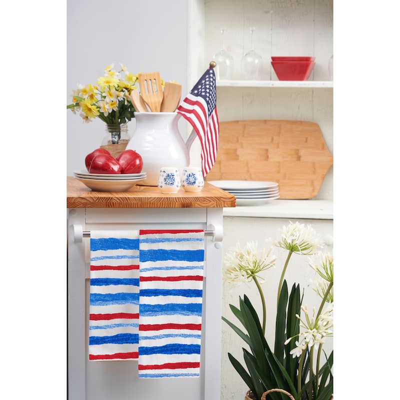 Patriotic Stripe 100% Cotton Kitchen Dishtowels Set of 2 - 4th of July
