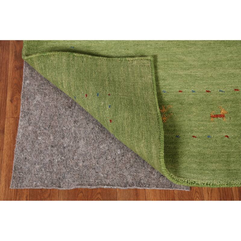 Hand Knotted Oriental 100% Wool Carpet Tribal Animal Pictorial Green Gabbeh Area Rug - 7' 6'' X 5' 2''