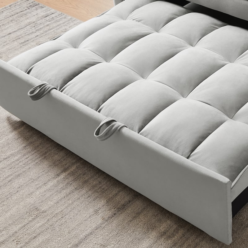 3 in 1 Convertible Sleeper Sofa Bed, Velvet Futon Sofa Bed, Small Loveseat Sofa with Reclining Back, Pillows & Pockets