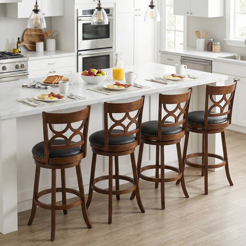 Gymax 31'' Bar Height Stools Set of 4 w/Rubber Wood Frame Upholstered