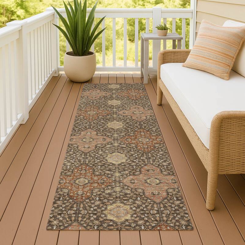 Machine Washable Indoor/ Outdoor Traditional Columbus Chantille Rug - Chocolate - 2'3" x 7'6"