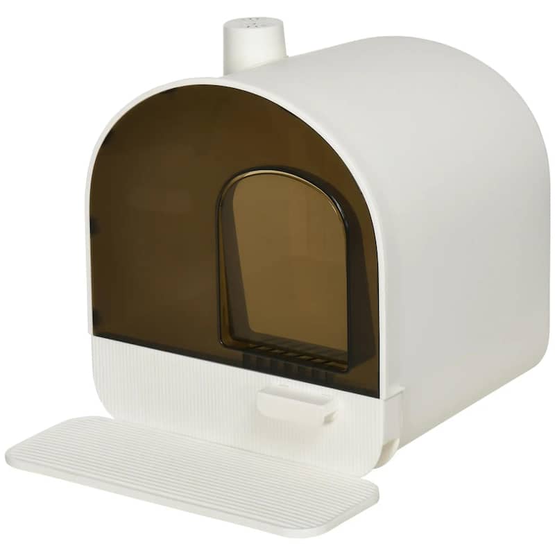 white Cat Litter Box with Lid with Scoop and Filter