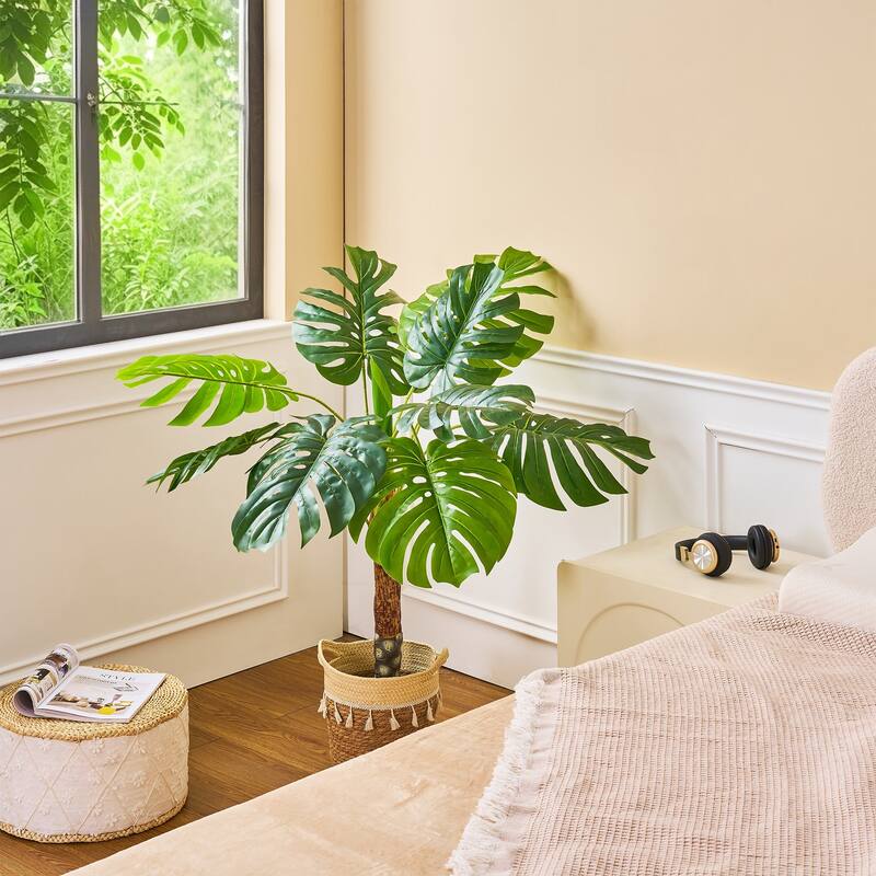 47.2 Inch Artificial Tree with Natural Wood Trunk, Faux Plant Indoor and Outdoor House Plant