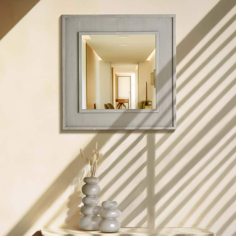 American Art Decor Sea Spray Grey Wash Framed Mirror - 24"x 24" - 24"x 24"