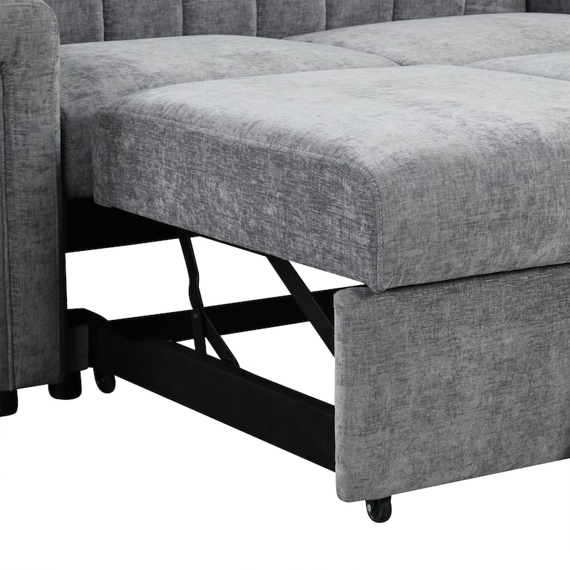 2-in-1 Loveseat Sleeper Recliner Sofa, Convertible Lounge Couch Pull Out Sofa Bed with Vertical Striped Backrest