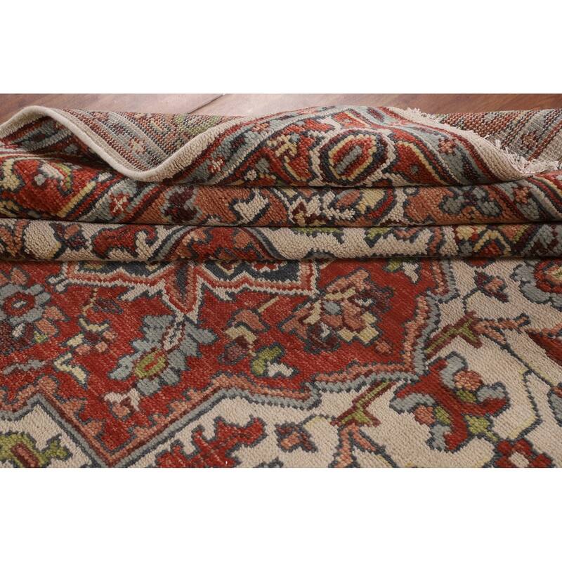 Ivory & Orange Heriz Serapi Indian Area Rug Handmade Wool Carpet - 7'10"x 9'11"