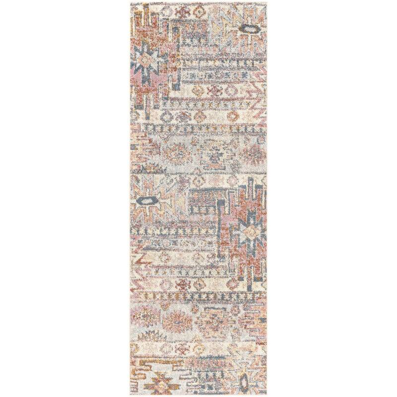Livabliss New Mexico Southwestern Tribal Area Rug - Rose - 2' 7" x 10'