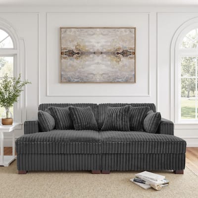 Sophia 84" W Plush Corduroy Chaise Lounge Modular Sectional Sofa