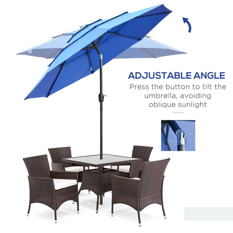 Outsunny 9FT 3 Tiers Patio Umbrella Outdoor Market Umbrella with Crank, Push Button Tilt for Deck, Backyard and Lawn