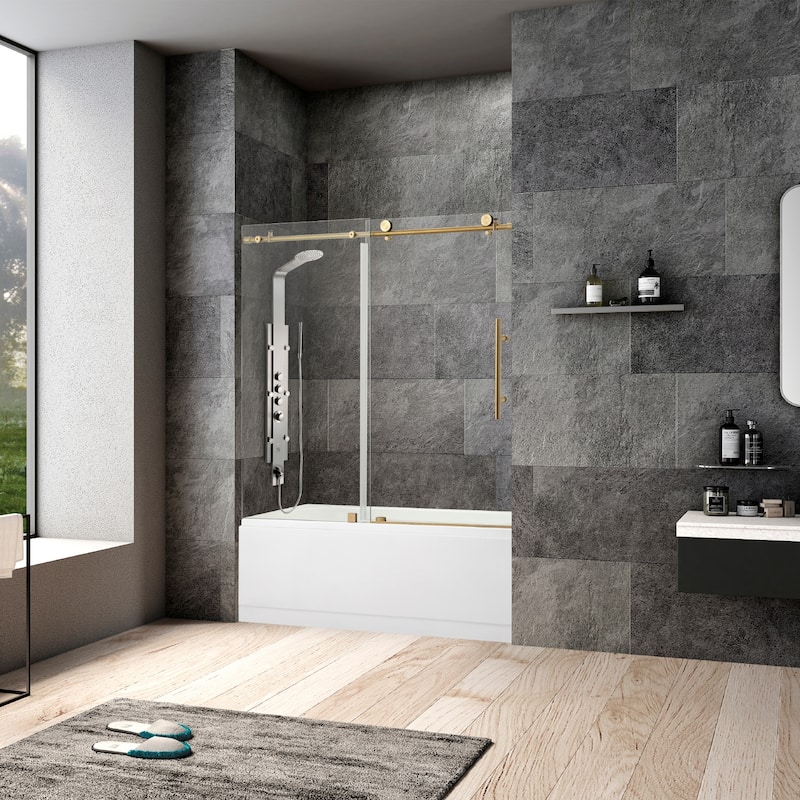 Villena 60" W x 58" H Single Sliding Tub Door,Brushed Gold - 60 inches