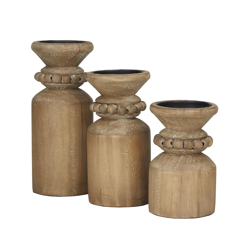 Wood Decorative Candle Holder - Set of 3 Brown - Roche River Decor