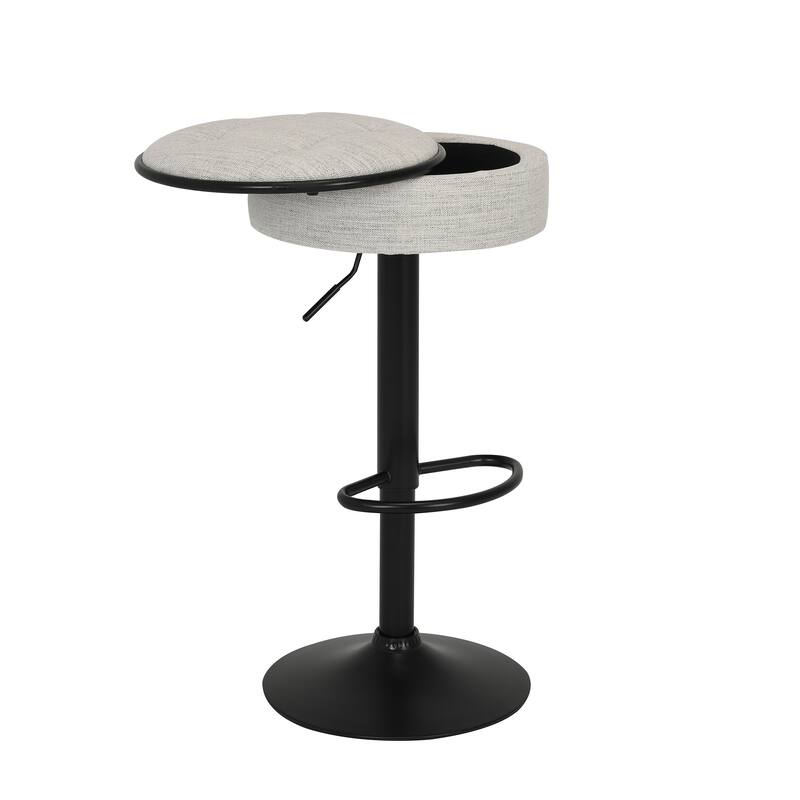 Adjustable Linen Bar Stools with Storage, Set of 2 Round Swivel Counter Height Stools, Modern Armless Bar Chairs for Kitchen