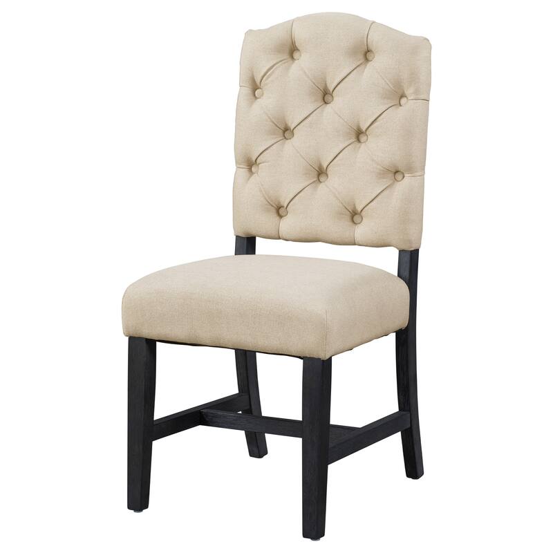 Vintage Set of 4 Dining Chair Set with Button Decorated Upholstered Seats and Wooden Legs for Dining Room and Living Room - Espresso