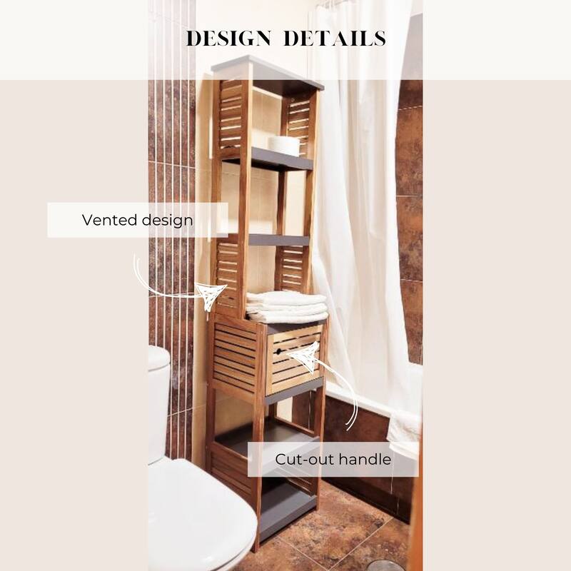 Tall Bathroom Storage Cabinet with Multiple Shelves and Vented Door - 15.3"L x 11.12"W x 67"H