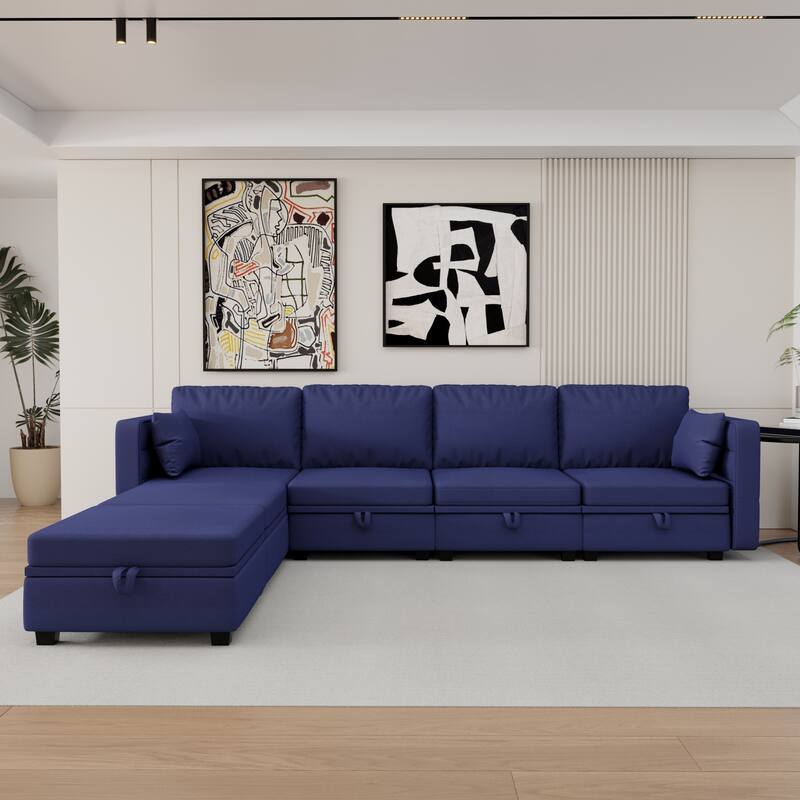 6-Seat U-Shaped Modular Reversible Sectional Sofa with Storage Ottoman