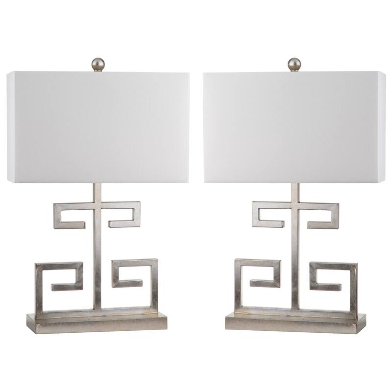SAFAVIEH Lighting Ericka 24-inch Antique Silver Greek Key Table Lamp (Set of 2) - 16Wx8Dx25H