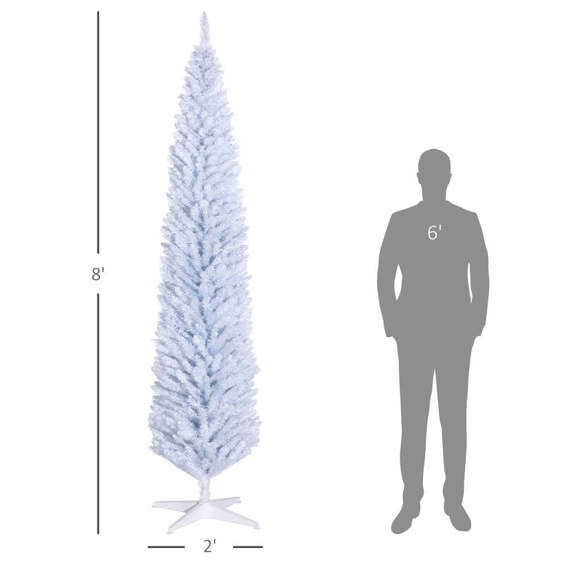 Slim Artificial Pencil Christmas Tree - Realistic Branches, Plastic Base - White