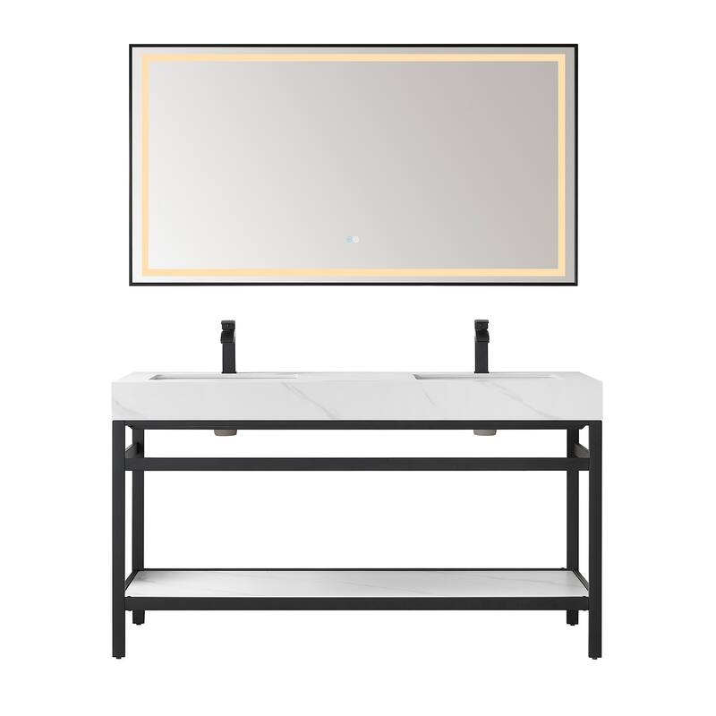 Miseno MV702560M Funes 60" Free Standing Double Basin Vanity Set with - Matte Black / White - Anthracite Finish