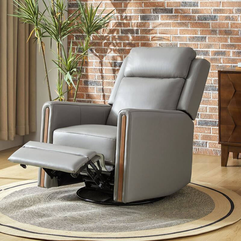 Jaime Modern Genuine Leather Rocking Swivel Power Recliner with Adjustable Headrest and Footrest by HULALA HOME