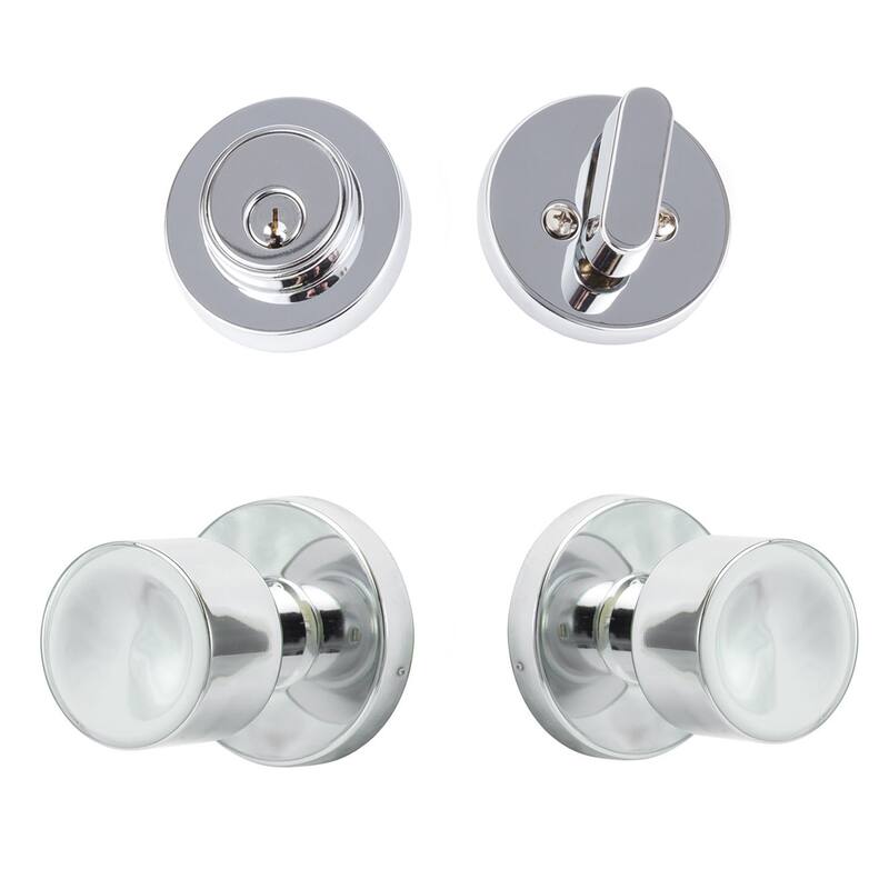 Sure-Loc Polished Chrome Modern Round Doorknob - Passage Function w/Keyed Deadbolt, Polished Chrome