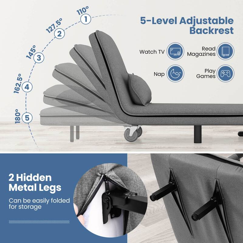 Costway 3-in-1 Convertible Sofa Bed with 5-Position Adjustable