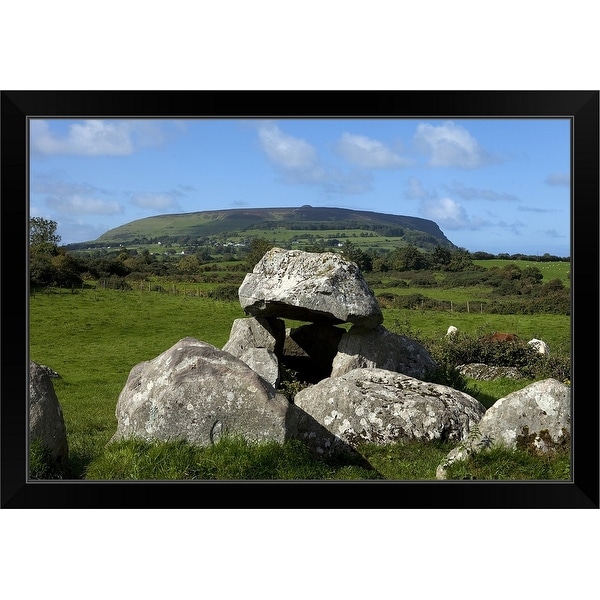 "Dolmen Portal Tomb in a Stone Circlke at Carrowmore Megalithic Cemetery" Black Framed Print