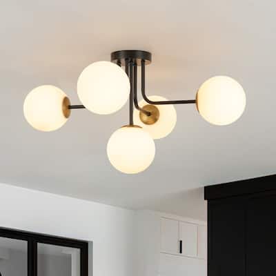 Modern Entry 5-Light Opal Glass Accents Semi-flush Mount