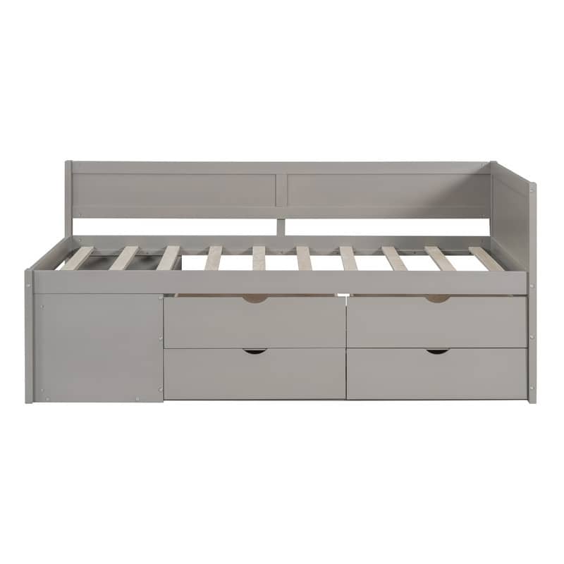 Wooden Twin Size Daybed with Drawers and Shelves