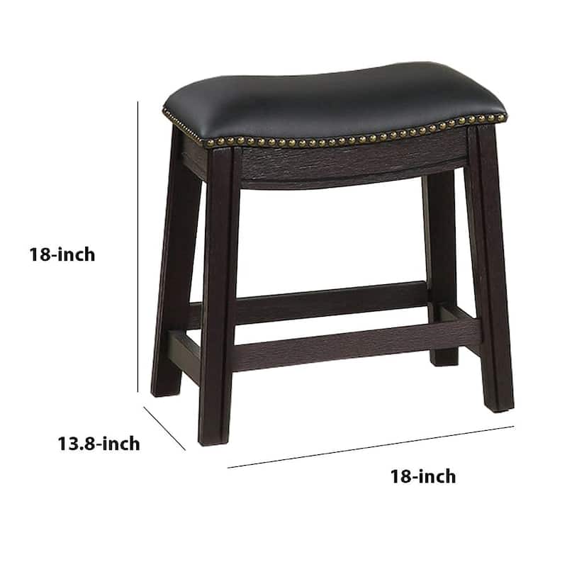 Curved Leatherette Stool with Nailhead Trim, Set of 2 - 18 H x 13.8 W x 18 L Inches