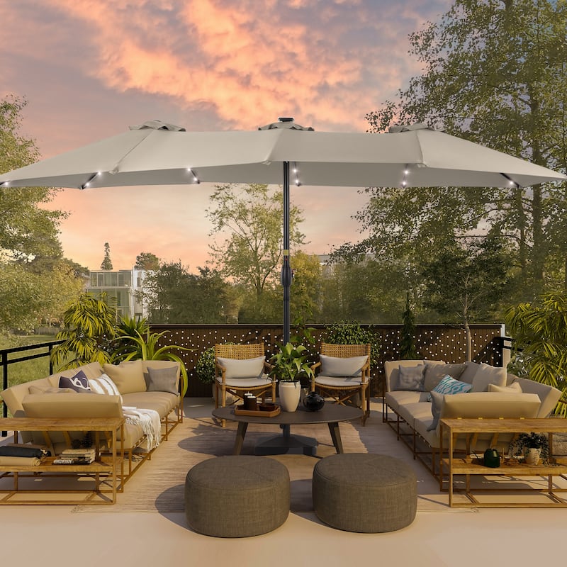 BONOSUKI 15x9ft LED Double-Sided Patio Umbrella Aluminum Large Canopy - Sand