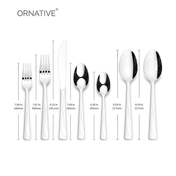 dimension image slide 0 of 3, Ornative JARA 18/0 Stainless Steel Mirror 42 Pieces Flatware Set with Buffet - 10.71" H x 14.37" W x 1.77" D