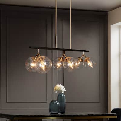 Marsie Mid-Century Modern 6-light Chandelier Linear Orb Glass Farmhouse Kitchen Island Pendant Lights Dining Room