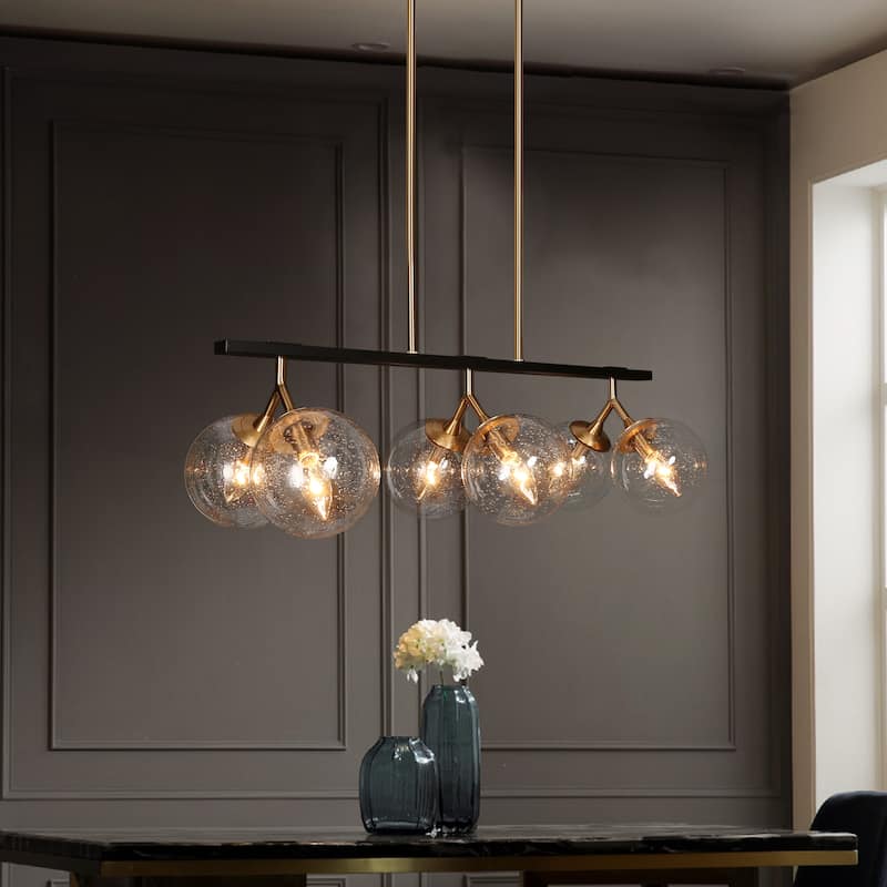 Marsie Modern 6-light Chandelier Linear Orb Glass Farmhouse Kitchen Island Pendant Lights Dining Room - L28.5" x W12'' x H72.5'' - Black gold