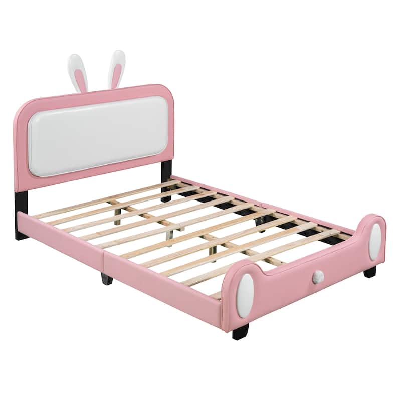 Upholstered Rabbit-Shape Princess Bed with Headboard and Footboard