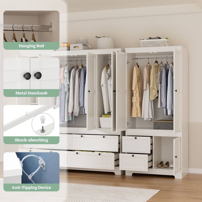 Meyreso White Modular Wardrobe Closet with Drawers, Convertible Stacking Armoire - N/A