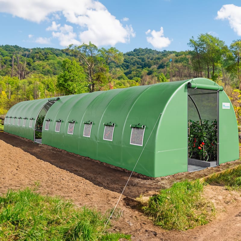 Moasis Greenhouse with Reinforced Steel Frame PE Cover - 44'D Green